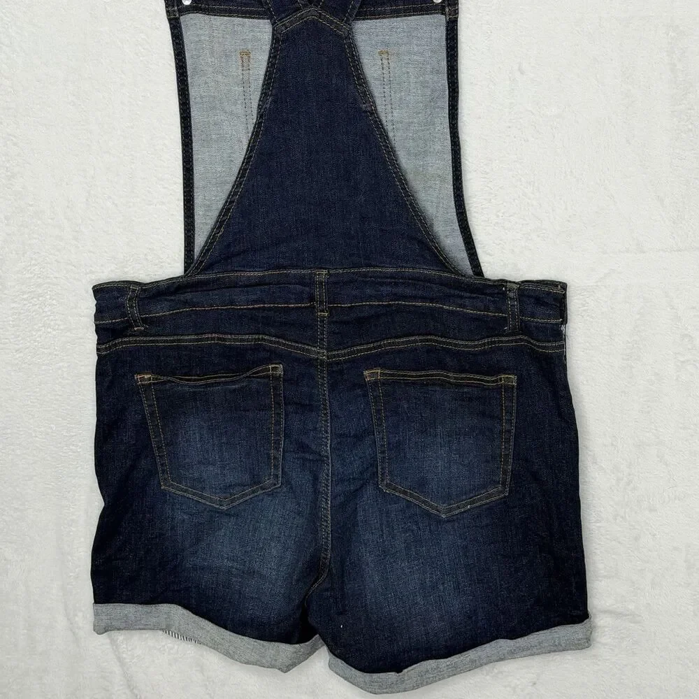 Wax Jeans Shortalls Dark‎ Blue Overalls Shorts Distressed Stretch Size 2X/3X